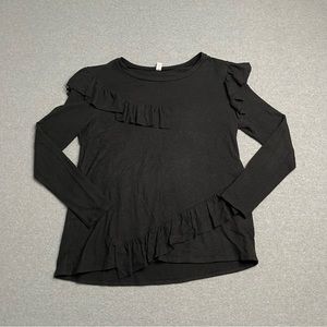 BP Shirt Womens Small Black Solid Ruffle Long Sleeve Fleece Top Adult